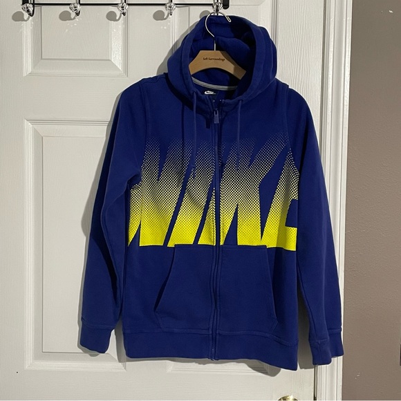 Nike Hoodie Men’s Small Full Zip Blue Spell Out Logo Graphic Print Activewear - Picture 1 of 12